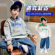 Boy fried street sweatshirt 2022 new spring loaded child loose foreign air CUHK Tong T-shirt Long sleeves 100 lap blouses