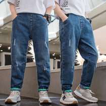 Boys broken hole jeans 2022 new CUHK Scout handsome pair of pants children 100 lap pants for spring load of children