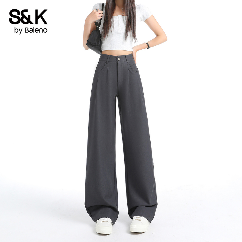 Baleno Gray Suit Wide-Leg Pants for Women 2026 Summer High-Waisted Loose Slimming High-End Floor-Length Casual Pants