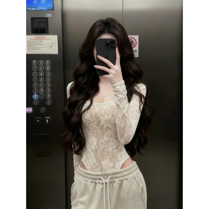 Pure Desire White Lace Bodysuit Base Shirt for Women, Autumn and Winter, Tight-Fitting Inner Wear with a High-End Feel and Elegant Long-Sleeve Top Pure Desire White Lace Bodysuit Base Shirt for Women, Autumn and Winter, Tight-Fitting Inner Wear with a High-End Feel and Elegant Long-Sleeve Top