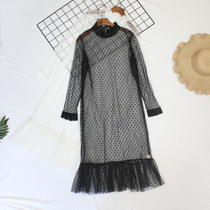 Lace dress Mesh long-sleeved autumn and winter commuter perspective Korean version of the hundred with sweater in the long section with the bottom skirt