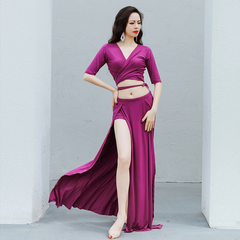 Belly dance practice The Oriental Ensemble to serve Modale soft flutter with waist double open and closed fork long dress performance out of service