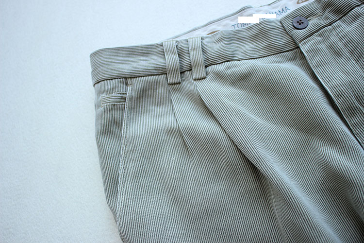Văn học retro nặng lụa tơ lụa kéo sợi bông cơ dọc sọc Bermuda quần short nam giản dị quần tây nam đẹp