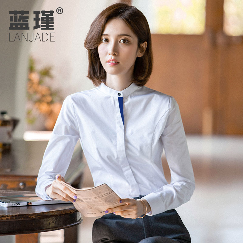 Stand collar white shirt female spring and autumn long sleeve shirt female 2021 New coat female slim Joker professional work clothes