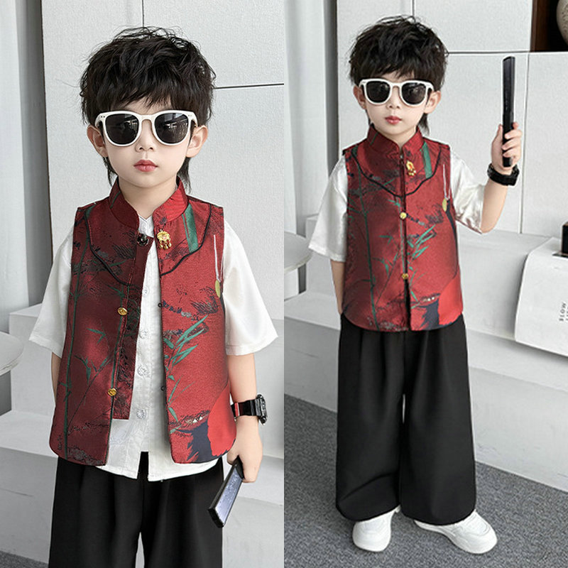 Children's New Chinese-Style Vest Suit Tang Suit Spring, Summer, Autumn Style National Style Boys' Hanfu Little Host New Year's Formal Wear Photography