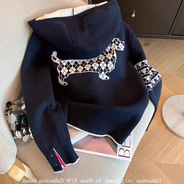 Designed with a Puppy Pattern, Zippered Hooded Knitted Jacket, Autumn and Winter Lazy Sports Casual Sweater Cardigan Designed with a Puppy Pattern, Zippered Hooded Knitted Jacket, Autumn and Winter Lazy Sports Casual Sweater Cardigan