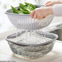 Double Layer Transparent Washing Vegetable Basket Basin Plastic Square Drain Basket Kitchen Naughty Wash Vegetable Basin Home Living Room Fruit Tray Basin