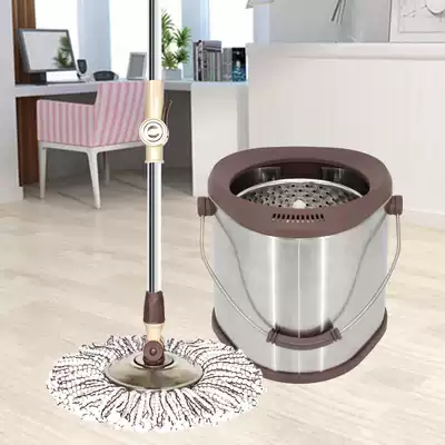 Stainless steel rotating mop bucket Double drive automatic household mop hand pressure drying mop single bucket mop All-steel bucket