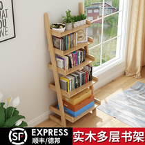 Full Solid Wood Living Room Creative Bookshelf Student Bedroom Leaning Against Wall Shelve Brief Province Space Floor Book House Small Bookshelves