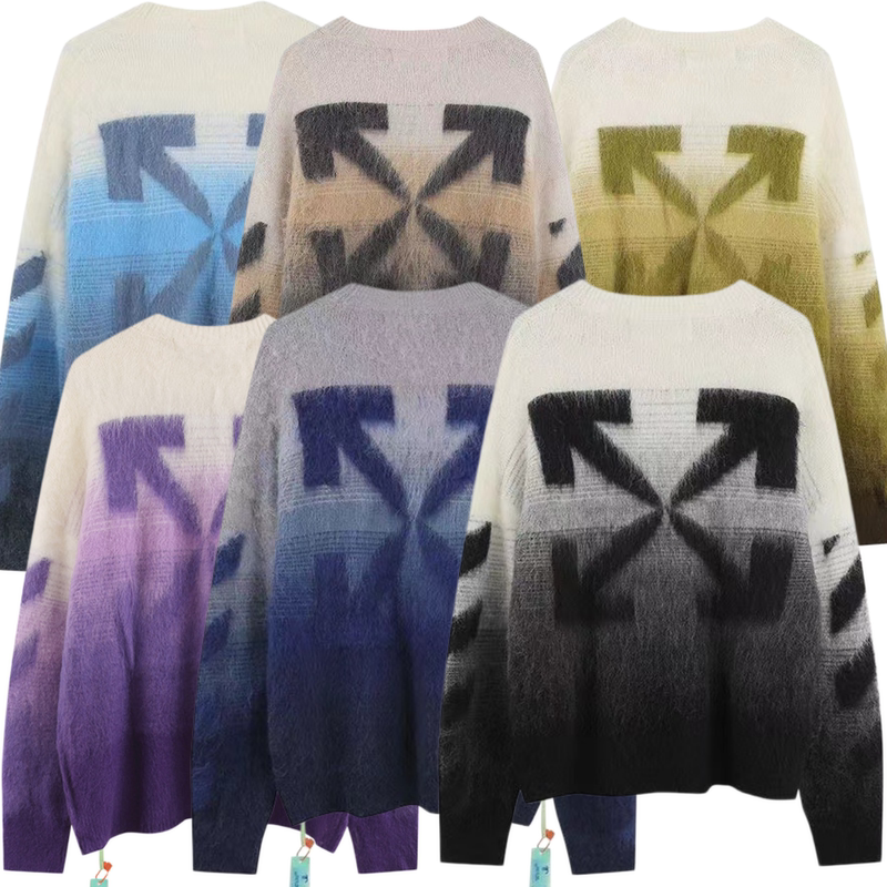 2026 New Style Casual Sweater Unisex Jacket Trendy Gradient Arrow Mohair Knitwear Couple Outfit