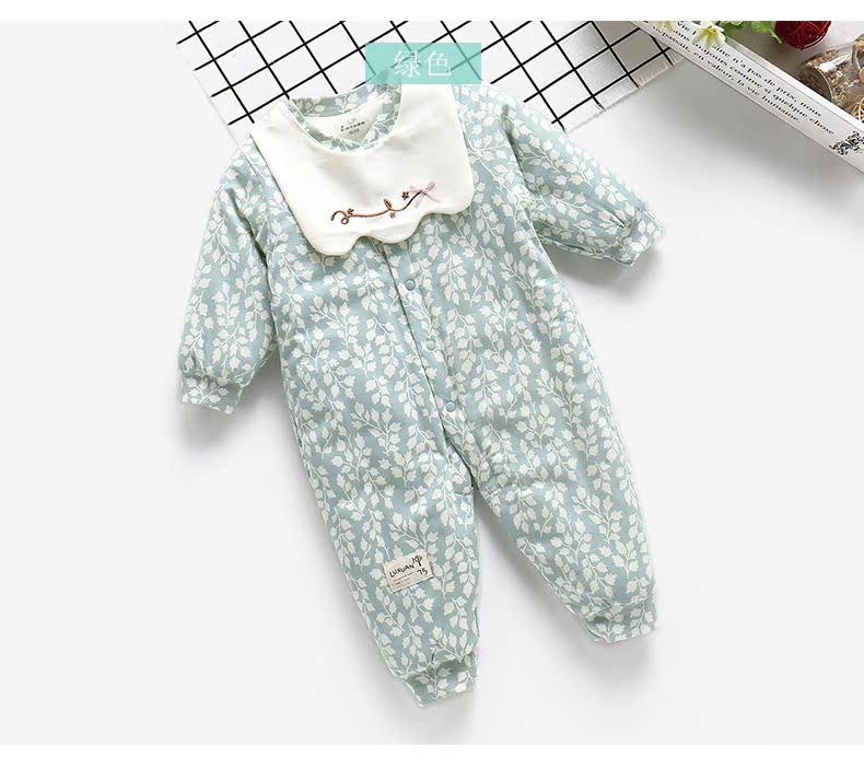 Clip mới cho bé sơ sinh cotton mỏng jumpsuit cotton mùa thu đông cho bé quần áo cho bé quần áo mùa đông cộng với quần áo cotton body chip cộc tay cho bé 0-12 tháng tuổi
