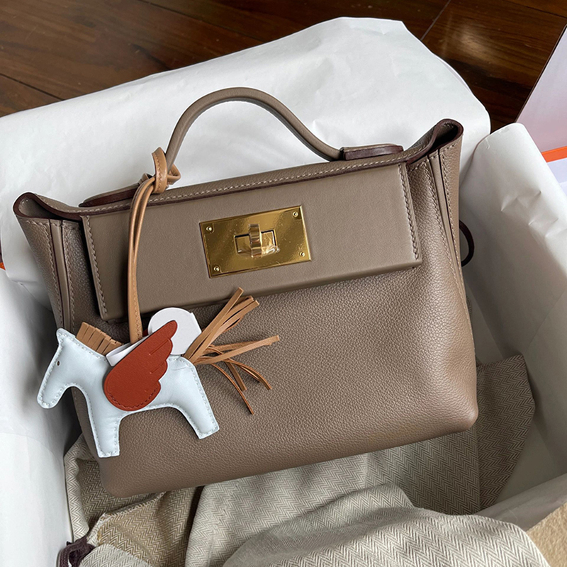 Fully Handmade Waxed Thread 2026 New Model Imported Leather 2424 Mini Kelly Bag Wing Bag Single Shoulder Crossbody Handbag for Women