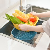 Household double hollow fruit basin washing fruit drain basket Fruit basket Creative plastic washing basket Kitchen washing basin