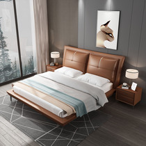 Leather bed modern minimalist leather bed master bedroom big bed Nordic double can be customized 2 2 meters net red soft bed