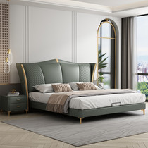End solid wood leather bed Italian style light luxury modern minimalist leather bed can be customized 2 2 master bedroom big bed wedding soft bed