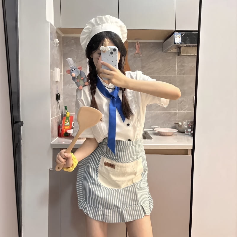 Ratatouille Cosplay Costume Doll Shoulder Accessory Chef Hat Apron Headband Hairpin Hair Clip