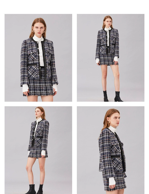 Z11 nữ 2019 mùa đông mới nhỏ lông tweed thơm houndstooth áo len ngắn Z19DL151 - Áo len lót đôi