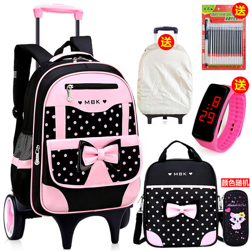 PU child Rover bag girl Primary school girl Princess 1-3-6 Large capacity six-wheeled climbing water resistant
