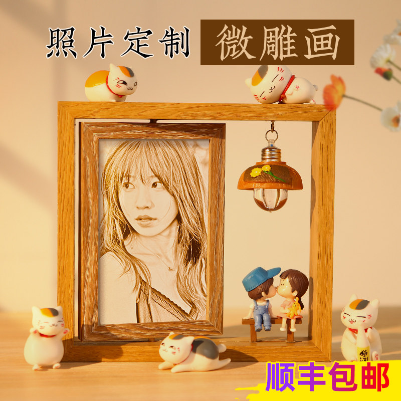 Micro-carved wood lettering photo custom diy handmade birthday present girl send girlfriend boy boyfriend boyfriends