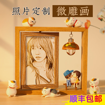 Micro-carved wood lettering photo custom diy handmade birthday present girl send girlfriend boy boyfriend boyfriends