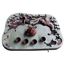 Natural whole block large number Double with Guizhou Purple Robe Jade Tea Tray Handmade Engraving Stone Tea Tray Drain Tea Table