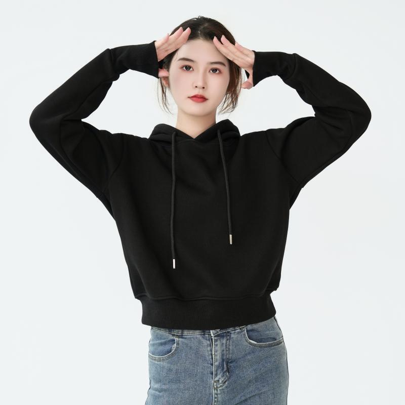 Spring and Autumn Unique and Beautiful Black Hooded Sweatshirt for Women, 2026 New Design, Niche Short Top