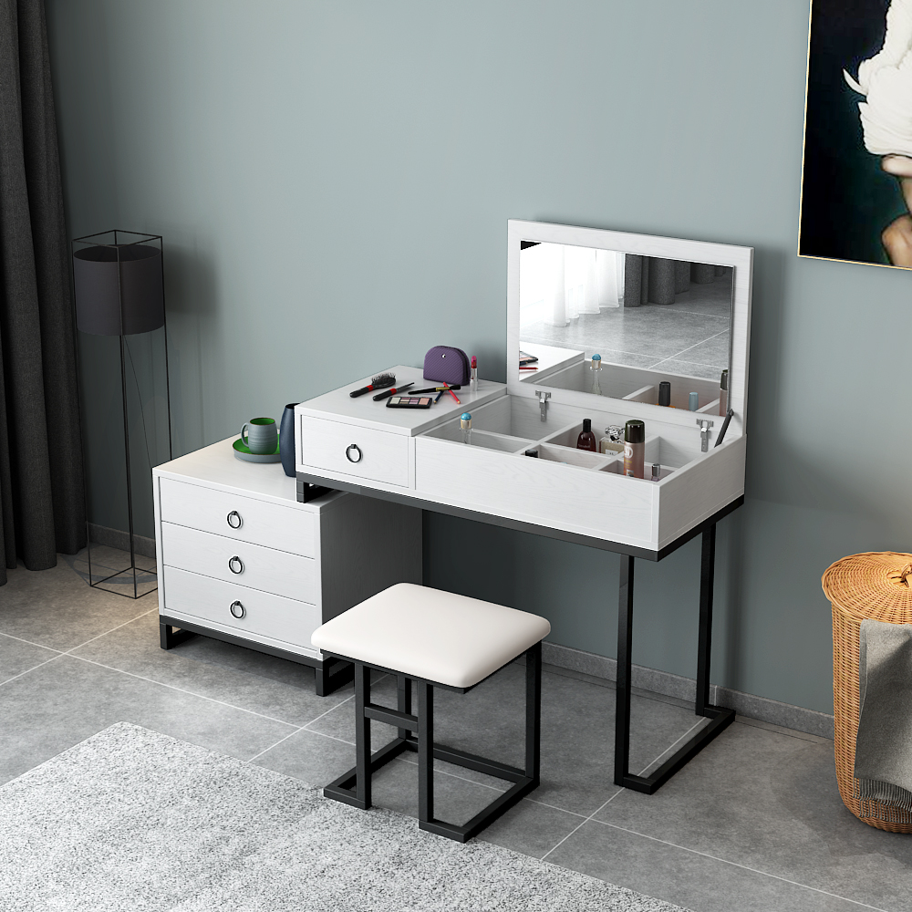Nordic Make-up Bench Bedrooms Modern Minima Light Lavish White Makeup Table Flip Multifunctional Containing Cabinet Desk Integrated