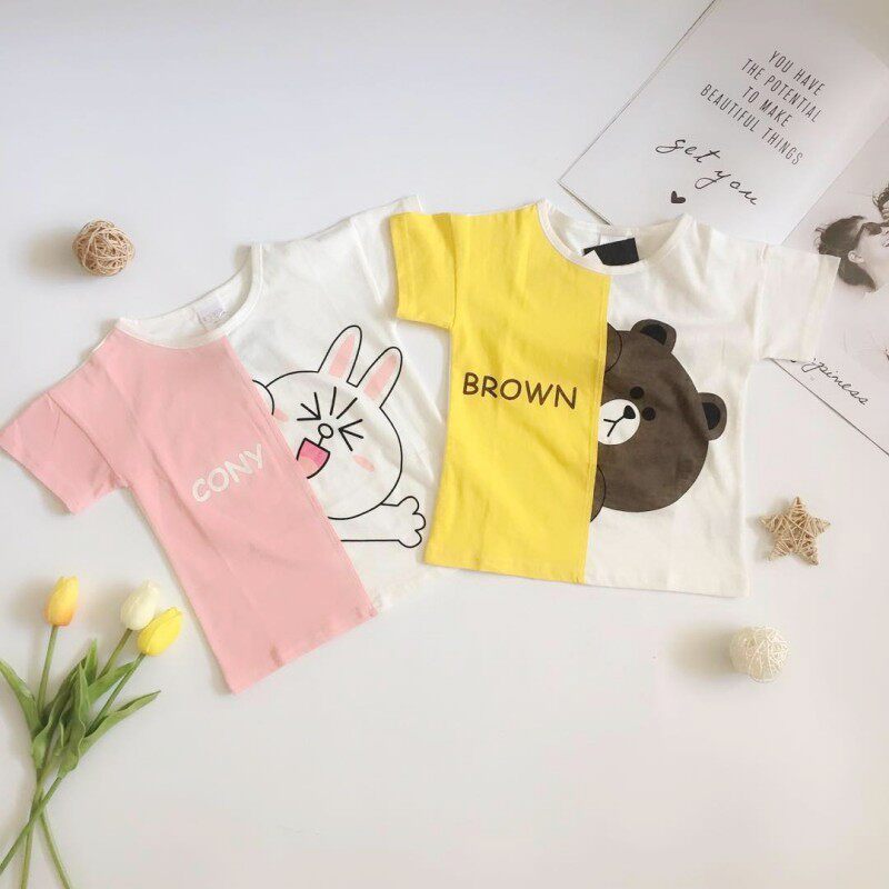 (Joe home) Summer New products for men and women Child splicing color Katong printed short T-shirt Children combed cotton short sleeves