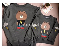 (Qiao Jia) Spring new cotton cartoon printing sleeve embroidery sweater family three four parent-child