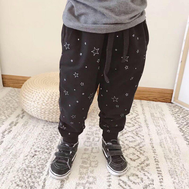 (Joe home) Spring and autumn New items Men and women children full of printed stars with closing threads long pants children bunches and pants