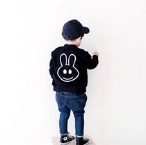 Qiao Bao Jia autumn new product boy and boy cartoon rabbit letter printing Terry coat childrens cotton jacket