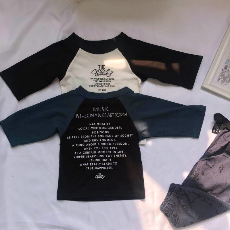 (Jo House ) Spring New Product Boys and Girls Colored shoulder - sleeve letter T - shirt Children's cotton topper