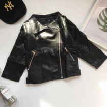 (Qiao) Autumn and winter new boys and girls letter embroidery diagonal zipper puleather jacket