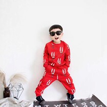 (Qiao Family) New products in autumn and winter for boys and girls Red Rabbit print cotton sweater fleece childrens suit