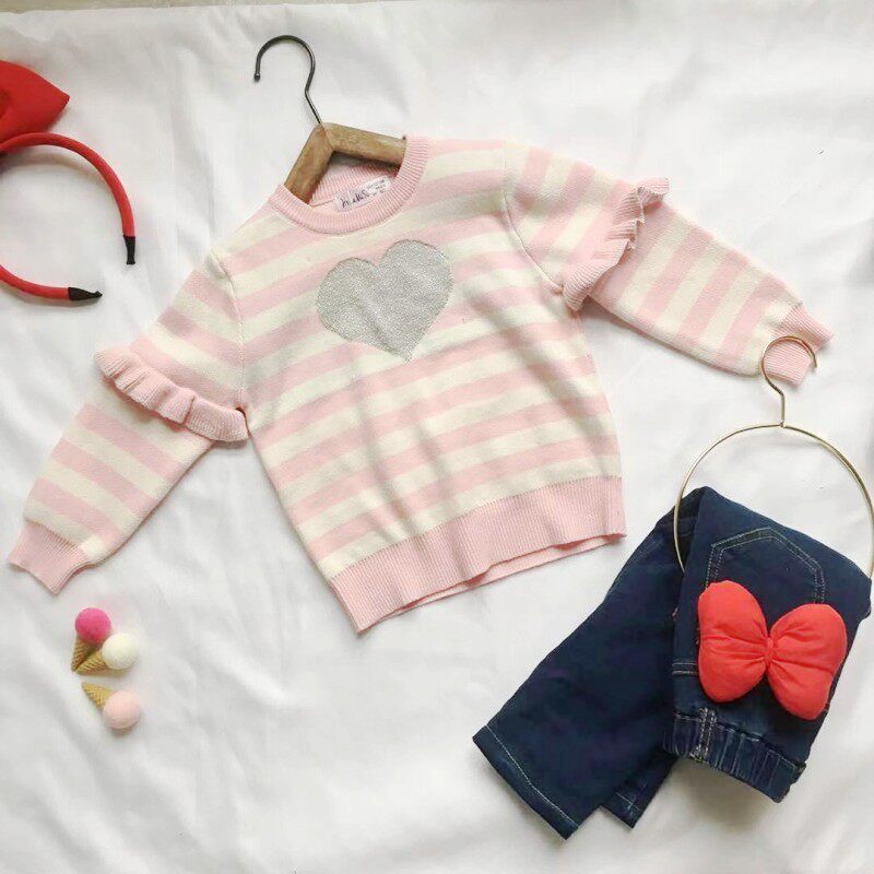 (Joe Home) Autumn Winter New Pint Girl Striped Silver Color Loving Knit Women's Agaric Lace Powder Tender Sweaters