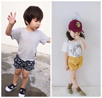 Dundun home summer new product boys and girls elastic shorts cat print two-color non-meat childrens bread pants