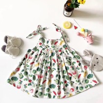 Dundun family summer new girl fruit and vegetable printed cotton woven suspender skirt children's suspender dress
