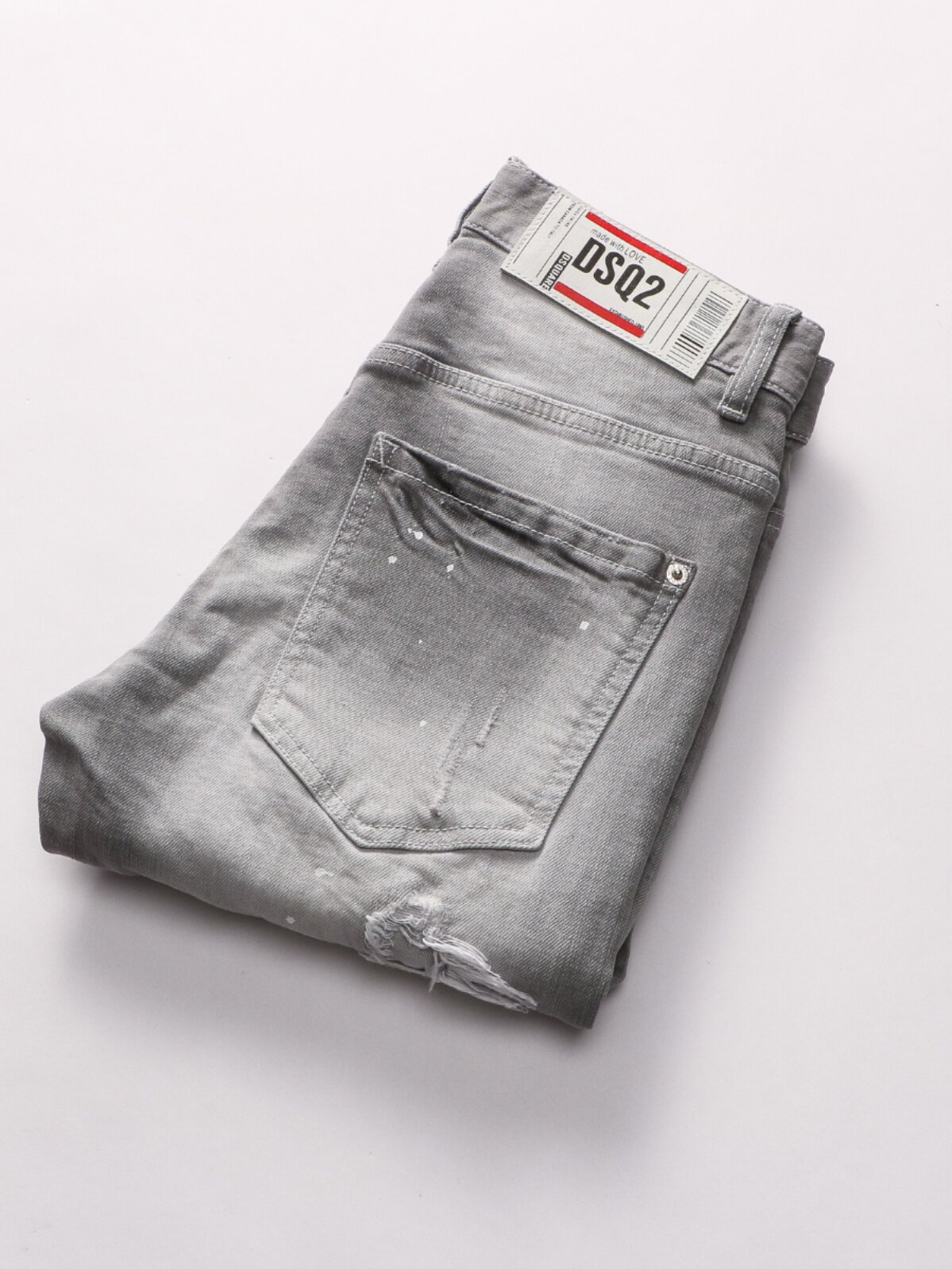 欧洲站新款烟灰色刀割破洞补丁乞丐牛仔裤男韩版潮流修身小脚裤子 2