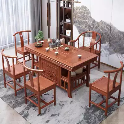 Tea table and chair combination solid wood tea table Chinese antique elm tea table 1 8 office kung fu tea table table