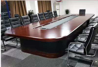 Office conference table large training conference table multi-functional office solid wood long table Oval meeting table and chair combination