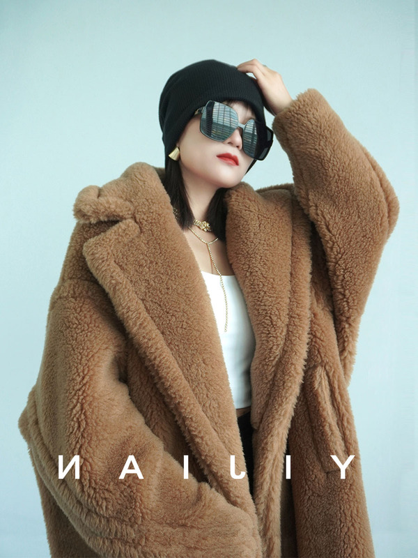 M Brand Camel Teddy Bear Coat for Women, Mid-Length, Winter Thickened Lamb Fur Loose Oversized Coat, New Style
