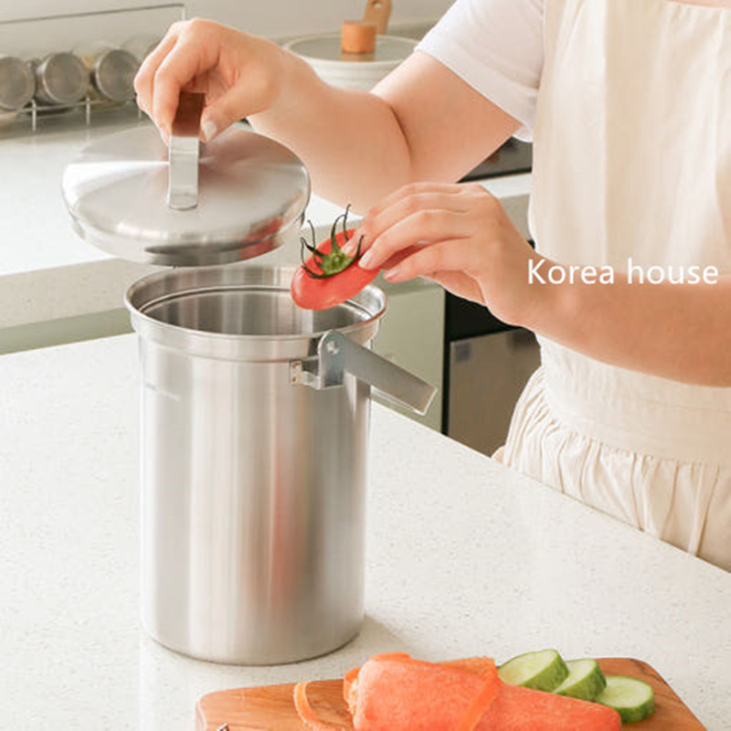 Korean ins Blogger's Same Style 304 Stainless Steel 3L Mini Trash Can Kitchen Tabletop Food Waste Sealed Storage Bin