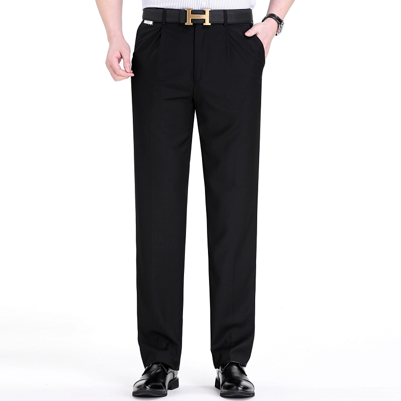 Quần tây chính hãng Apple nam mỏng trung niên nam thẳng lỏng eo cao dâu tằm lụa phù hợp với quần đen - Suit phù hợp