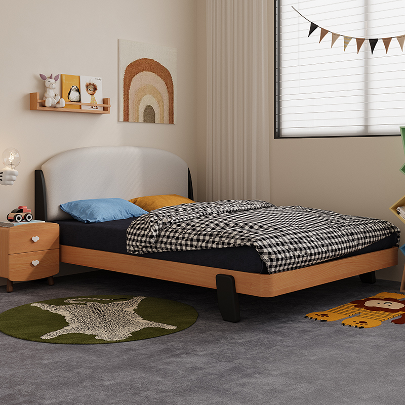 Solid Beech Wood Children's Bed with Natural Wood Finish, 1.2m, Modern Minimalist Style for Small Bedrooms, Single Bed Solid Beech Wood Children's Bed with Natural Wood Finish, 1.2m, Modern Minimalist Style for Small Bedrooms, Single Bed