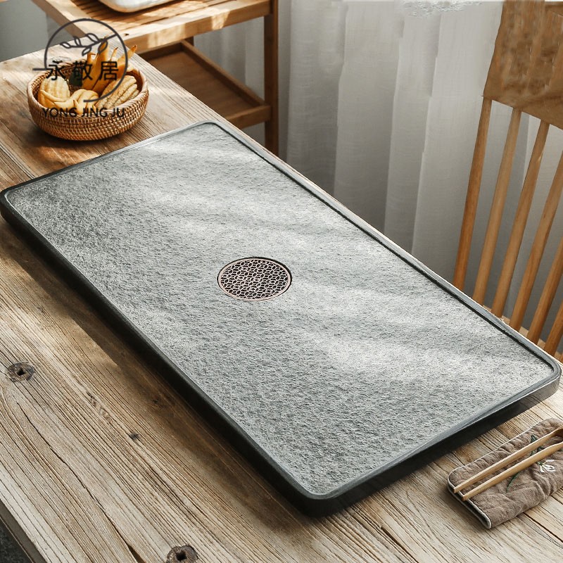 Yongjingju natural black gold stone tea tray large household large tea table tea tray tea sea simple kung fu tea set tray