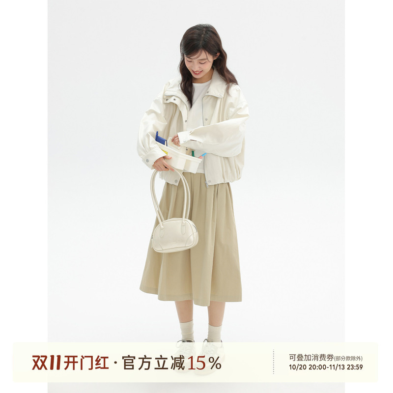 Apple Dill/Soft Mist Pearlescent Stand-Up Collar Short Jacket for Women, Versatile Leather Jacket for Petite Figures, Stylish Top for Autumn