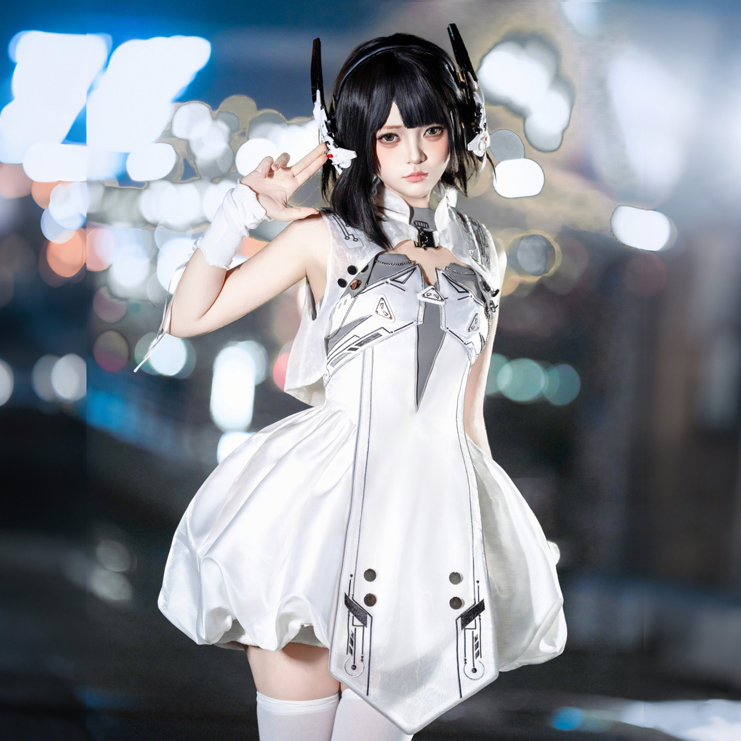 Original, Authentic Tech Light Domain Lolita Futuristic Battle Suit Subculture Cyberpunk Style Top Dress Set
