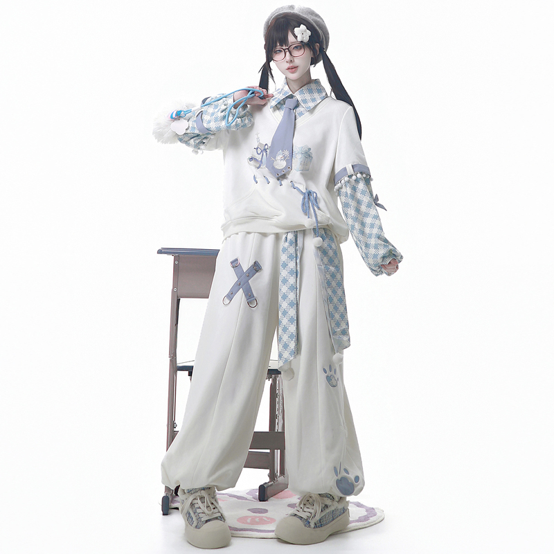 Original Authentic Snowball Game Lolita Daily Cute Two-Piece Tie Plaid Autumn and Winter Top and Pants Set Original Authentic Snowball Game Lolita Daily Cute Two-Piece Tie Plaid Autumn and Winter Top and Pants Set