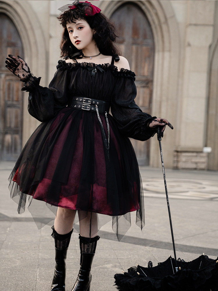 Original authentic girl killer lolita goth dark style loli high waist mesh daily dress OP dress
