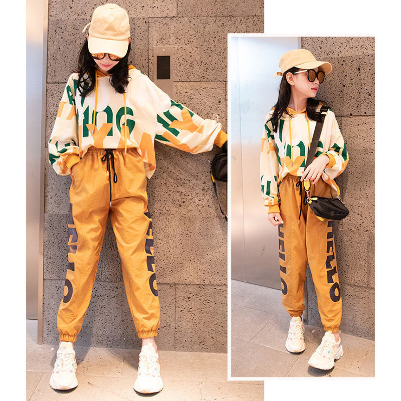 Korean version of girls' thick T-shirt suit 2021 early autumn new Western style middle-aged children's net red fashionable sports two-piece suit